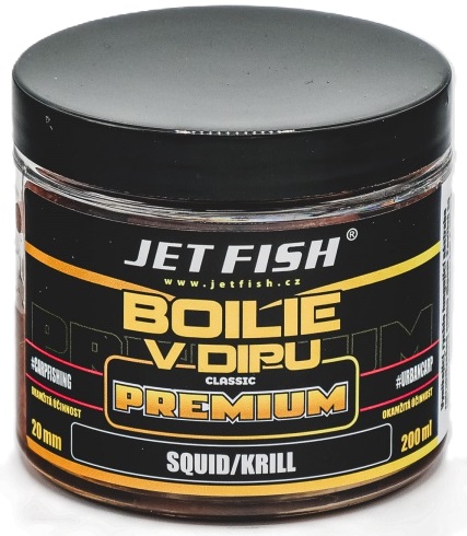 Jet fish boilie v dipe premium clasicc 200 ml 20 mm - squid krill