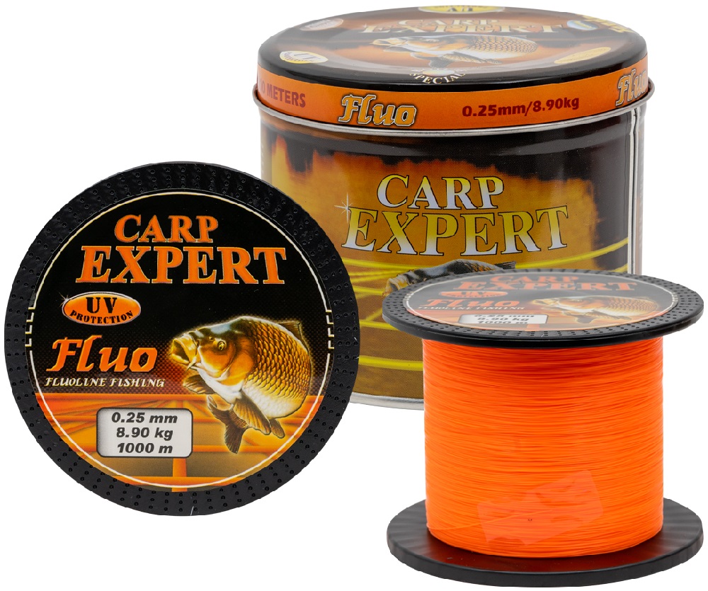 Carp expert vlasec v plechovej dóze uv fluo oranžový 1000 m - 0,25 mm 8,9 kg