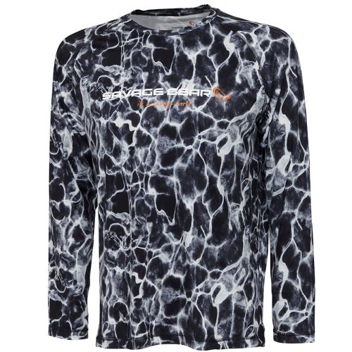 Savage Gear Tričko Night UV Long Sleeve T Shirt Black Waterprint