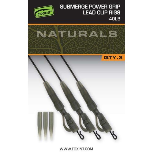 Fox Montáž Naturals Submerge Power Grip Lead Clip Leaders 75 cm 3 ks