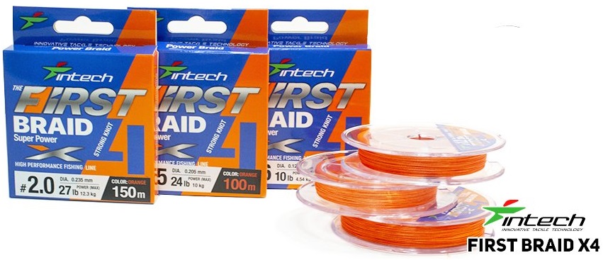 Intech first splietaná šnúra braided line braid x4 orange 150 m - 0,128 mm 4,54 kg