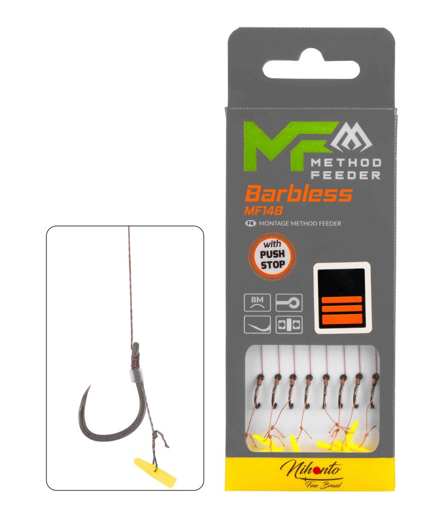 Mikado nadväzec feederový mf14 braided push stop barbless 8 ks 10 cm - 0,16 mm veľ. 6