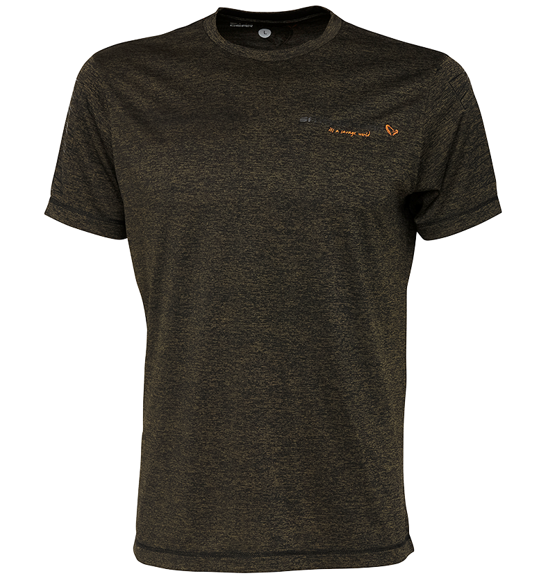 Savage gear tričko fighter stretch t shirt burnt olive melange - m