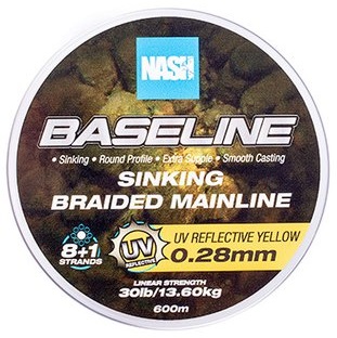 Nash splietaná šnúra baseline sinking braid uv yellow 600 m - 0,28 mm 13,6 kg