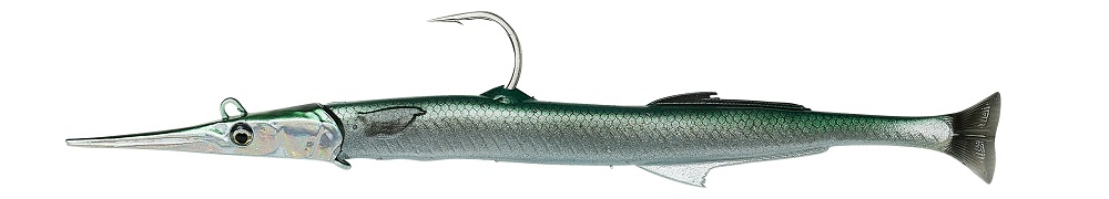 Savage gear gumová nástraha 3d needlefish pulse tail green silver - 14 cm 12 g