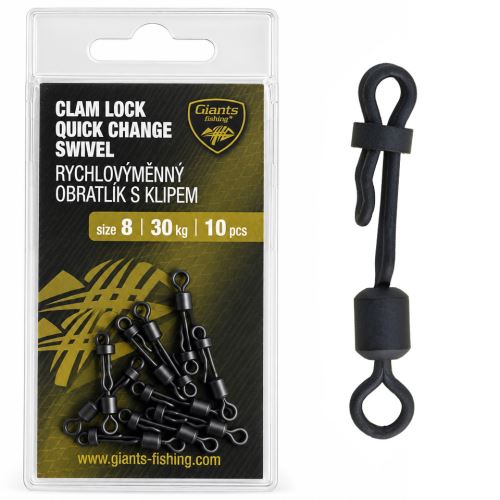 Giants Fishing Rýchlovýmenný Obratlík s Klipom Clam Lock Quick Change Swivel 10 ks Vel 8