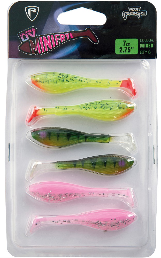 Fox rage gumová nástraha uv mini fry mixed colour pack 7 cm 6 ks