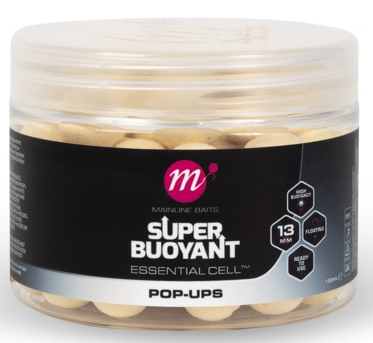 Mainline plávajúce boilie super buoyant pop-ups essential cell 150 ml 13 mm - white