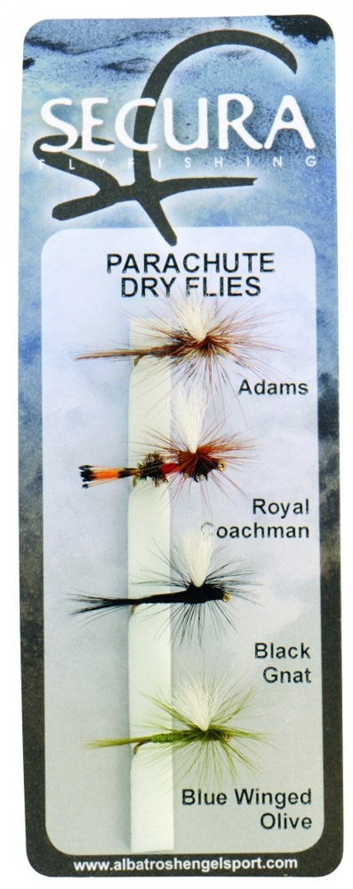 Secura flyfishing mušky parachute dry flies 4 ks