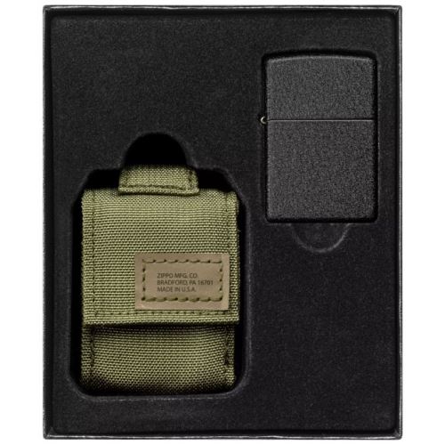 Zippo Sada Taktické Púzdro Zelené + Zippo Zapaľovač 26075 Black Crackle