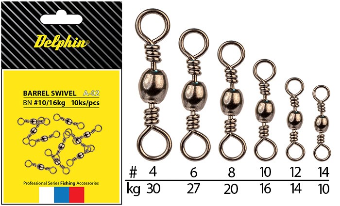 Delphin obratlík barrel swivel a-02 10 ks-veľkosť 14 / nosnosť 10 kg