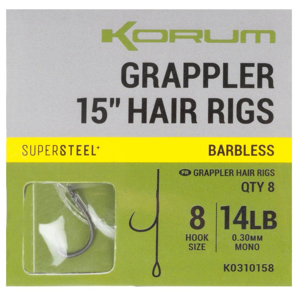 Korum náväzec grappler 15” hair rigs barbless 38 cm - veľkosť háčika 8 priemer 0,30 mm nosnosť 14 lb