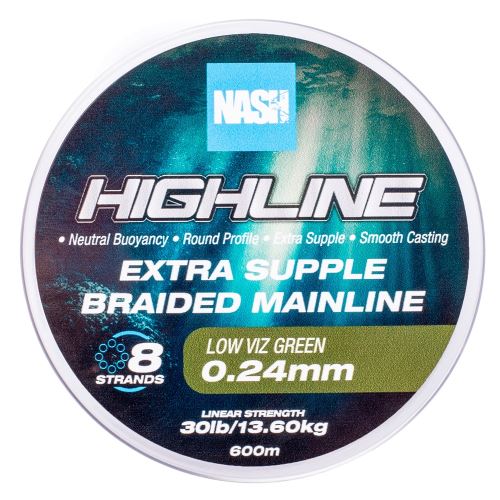 Nash Splietaná Šnúra Highline Extra Supple Braid Green 600 m