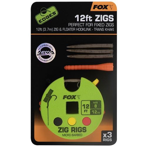 Fox Náväzec Zig Rigs 12 FT 3.7 m 3 ks Háčik 8 Nosnosť 12 lb