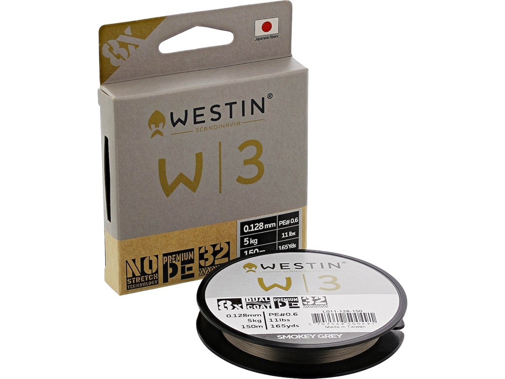 E-shop Westin splietaná šnúra w3 8 braid smokey grey 150 m - 0,128 mm 5 kg