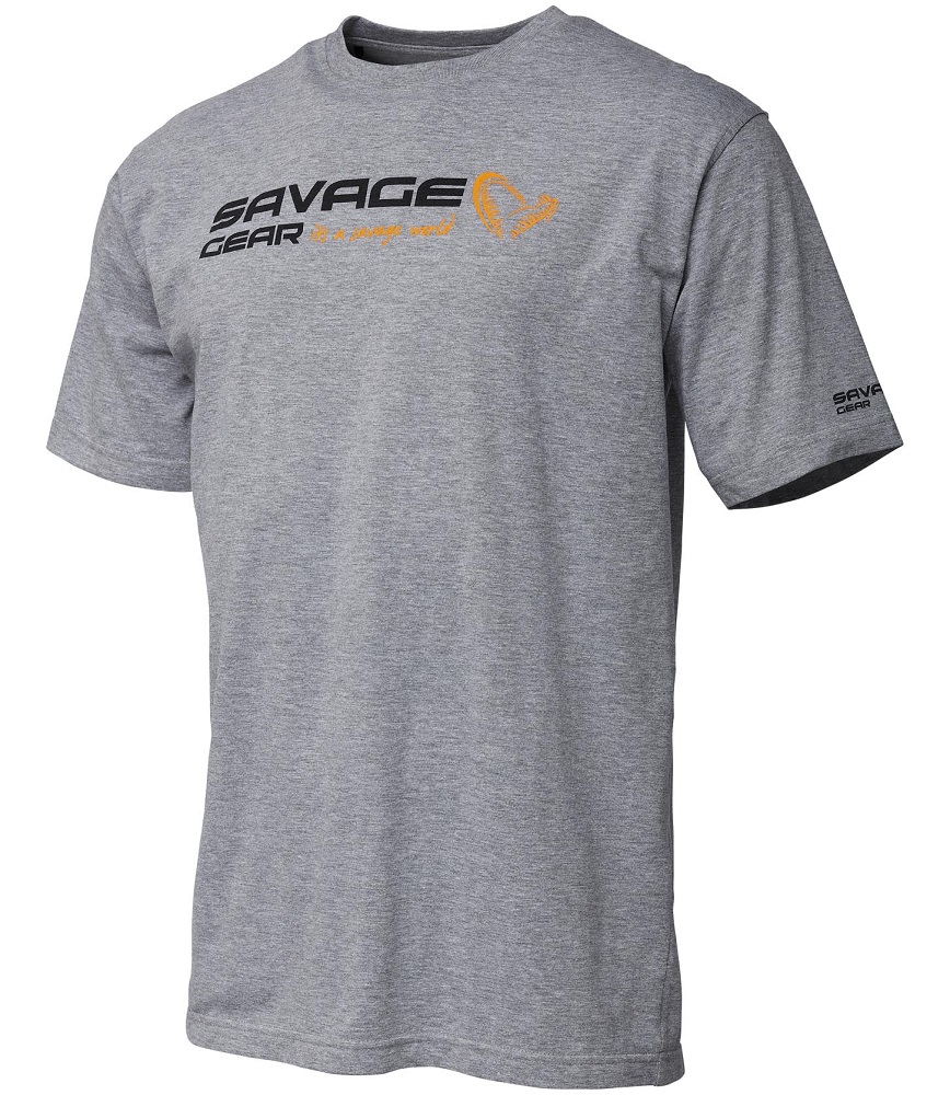 Savage gear tričko signature logo t shirt grey melange - m