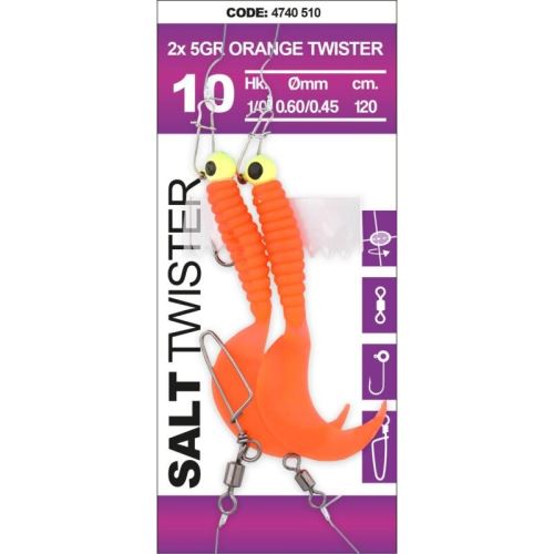 Spro Náväzec Na Tresky Salt Twister Orange 120 cm - Háčik 2x 1/0 Hmotnosť 5 g