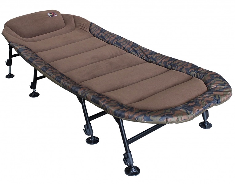 Zfish lehátko camo condor bedchair 8 leg.
 
 
  
 
 
 veľmi silná a odolná konštrukcia z oceľových profilov 
 úplne rovný profil pre vynikajúci komfort pri spánku 
 silné polstrovanie z mikrofleece materiálu 
 šnurovanie v spodnej časti na reguláciu tuhosti matraca 
 veľký, príjemný vankúš 
 široké pätky na nohách 
 sťahovací popruh pre ľahký transport
 
 
  
 
 
 Technické parametre:
 
 
 Celkové rozmery: 203 x 85 cm
 
 Transportné rozmery: 85 x 87 x 30 cm
 
 Výška lehátka: 30 až 40 cm
 
 Počet nôh: 8ks (4 páry)
 
 Celková váha: 10 kg
 
 Nosnosť do: 150kg
