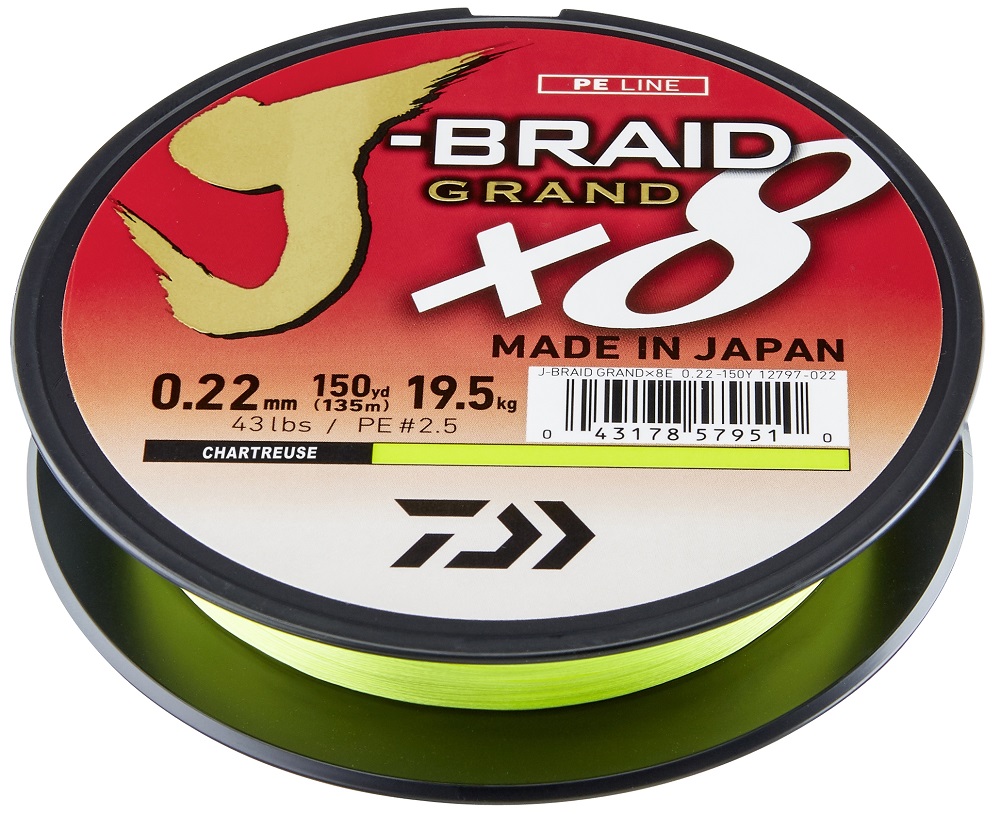 Daiwa splietaná šnúra j-braid grand x8e chartreuse 135 m - 0,06 mm 5 kg