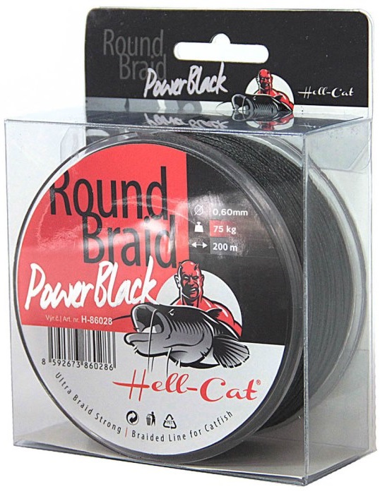 Hell-cat splietaná šnúra round braid power black 200 m-priemer 0,70 mm / nosnosť 85 kg