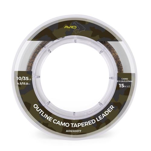 Avid Carp Šokový Vlasec Outline Camo Tapered Leaders