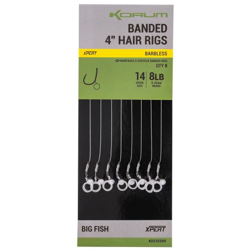 Korum Náväzec Banded Hair Rigs Barbless 8 ks Dĺžka 4"