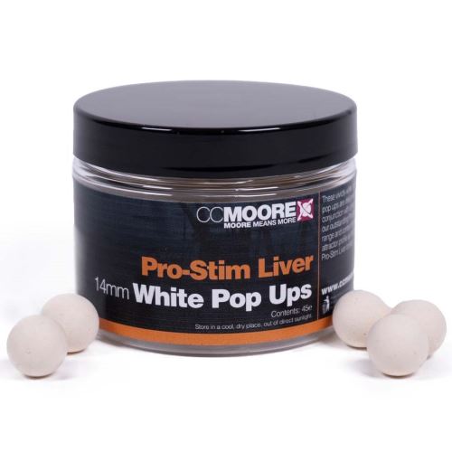 CC Moore Plávajúce Boilie Pro-Stim Liver White Pop Ups 14 mm 45 ks