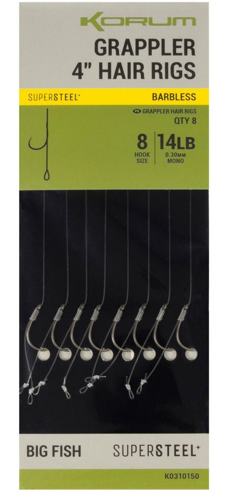 Korum náväzec grappler 4” hair rigs barbless 10 cm - veľkosť háčika 8 priemer 0,30 mm nosnosť 14 lb