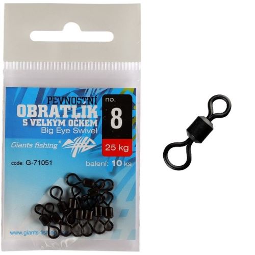 Giants Fishing Pevnostný Obratlík S Veľkým Očkom Big Eye Swivel 10 ks - Veľkosť 8 Nosnosť 25 kg