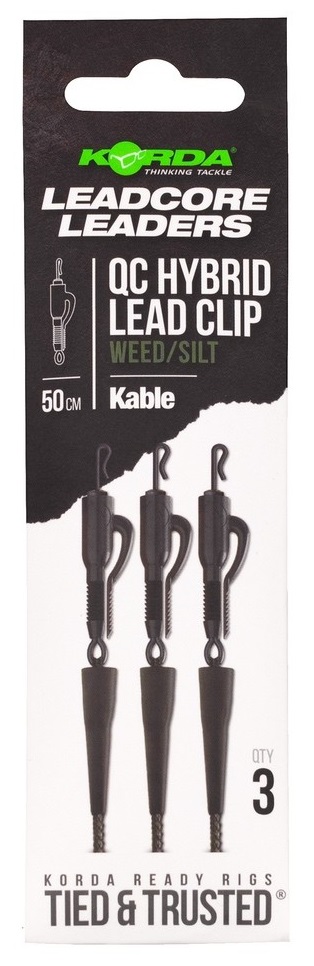 Korda montáž kabel leadcore leader hybrid lead clip qc swivel 50 cm - weed