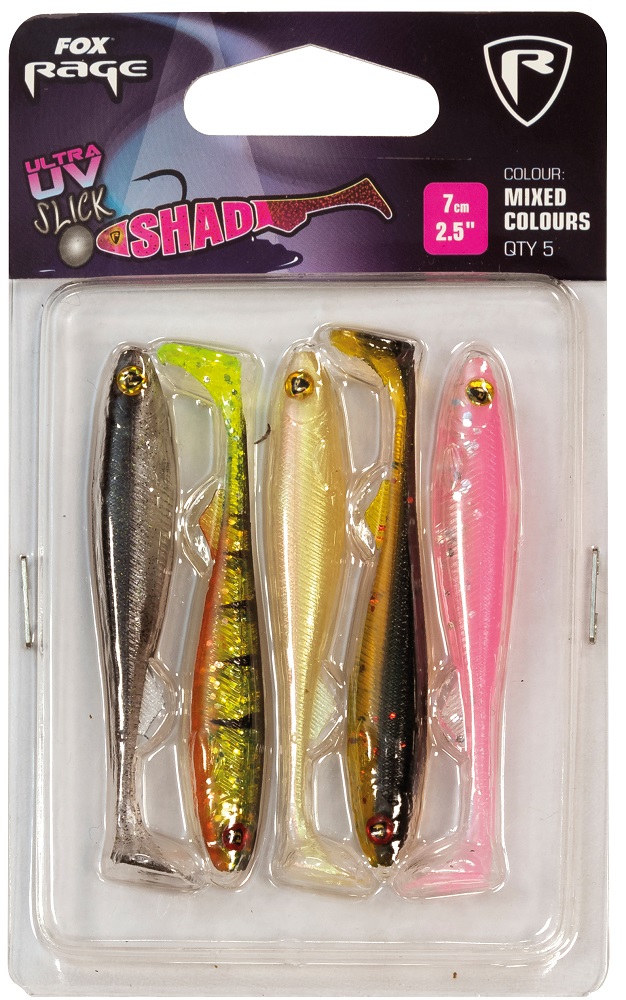 Fox rage gumová nástraha slick shad uv mixed colour packs 5 ks-dĺžka 9 cm