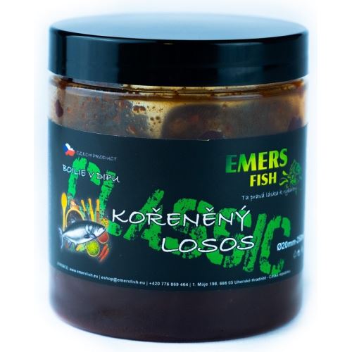 Emersfish Boilie Classic V Dipe Korenený Losos 20 mm 200 ml