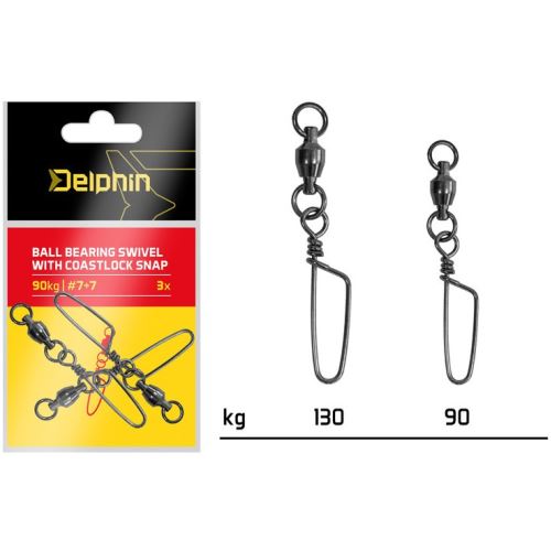 Delphin Karabínka S Obratlíkom Ball Bearing Swivel With Coastlock Snap 3 ks