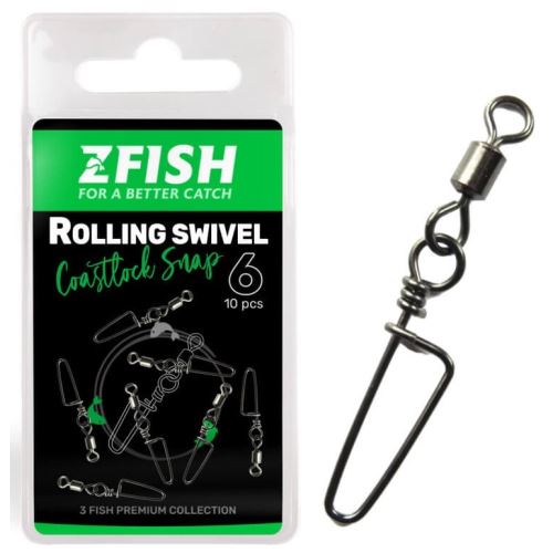 Zfish Obratlík s Karabínou Rolling Swivel & Coastlock Snap 10 ks