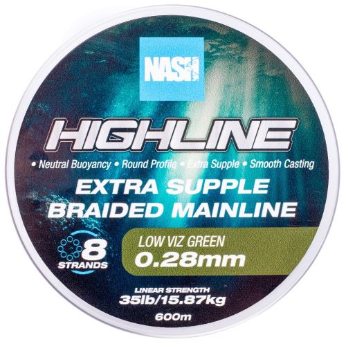 Nash Splietaná Šnúra Highline Extra Supple Braid Green 600 m