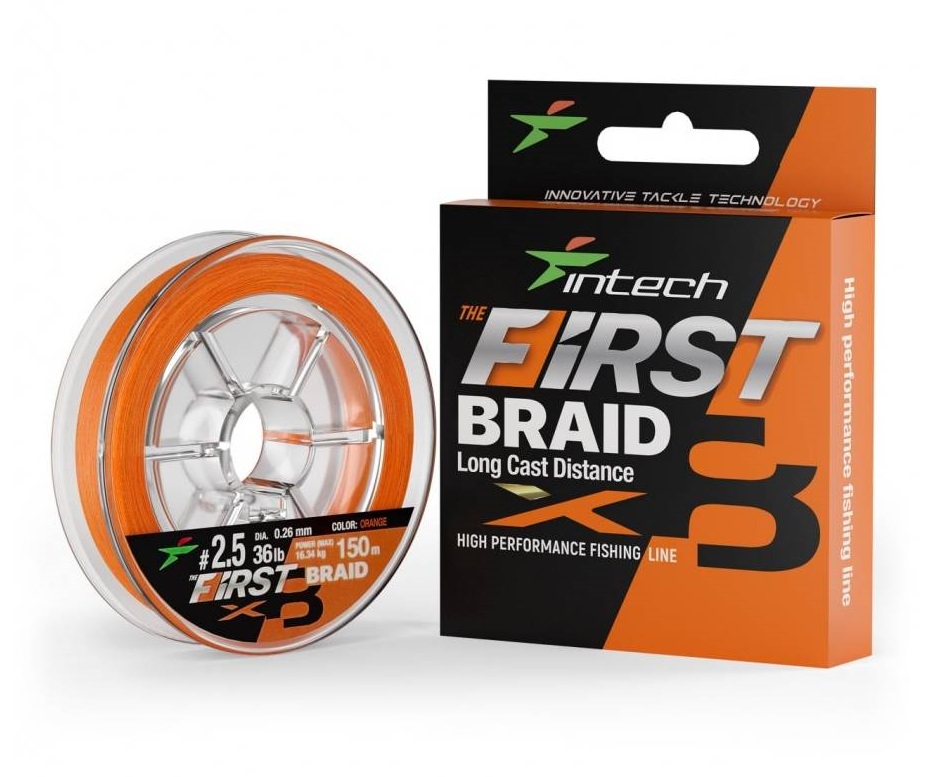 Intech first splietaná šnúra braided line braid x8 orange 150 m - 0,26 mm 16,33 kg