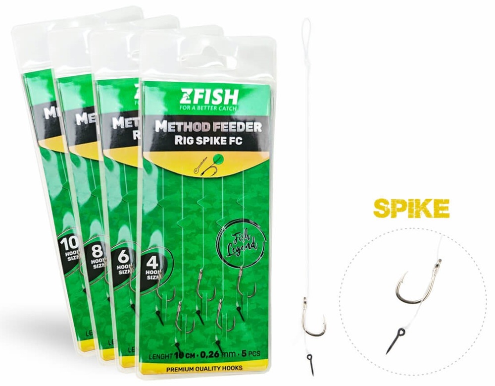 E-shop Zfish náväzec method feeder rig spike fc 10 cm 5 ks - veľkosť háčika 4