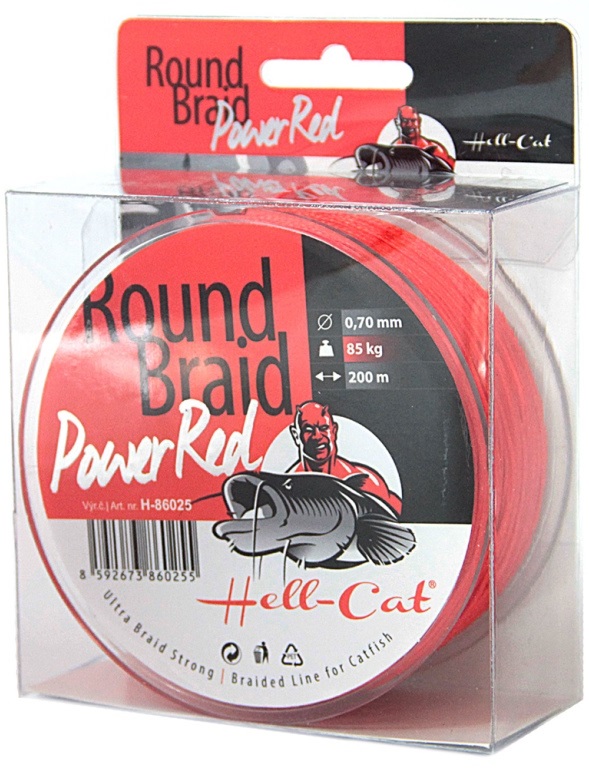 Hell-cat splietaná šnúra round braid power red 200 m-priemer 0,50 mm / nosnosť 57,50 kg