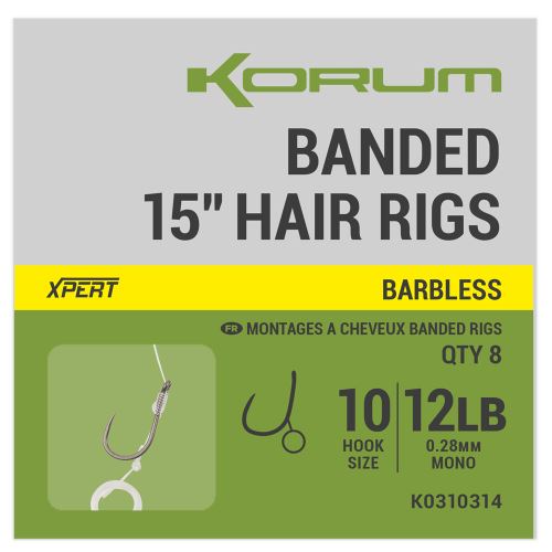 Korum Náväzec Banded Hair Rigs Barbless 8 ks Dĺžka 15