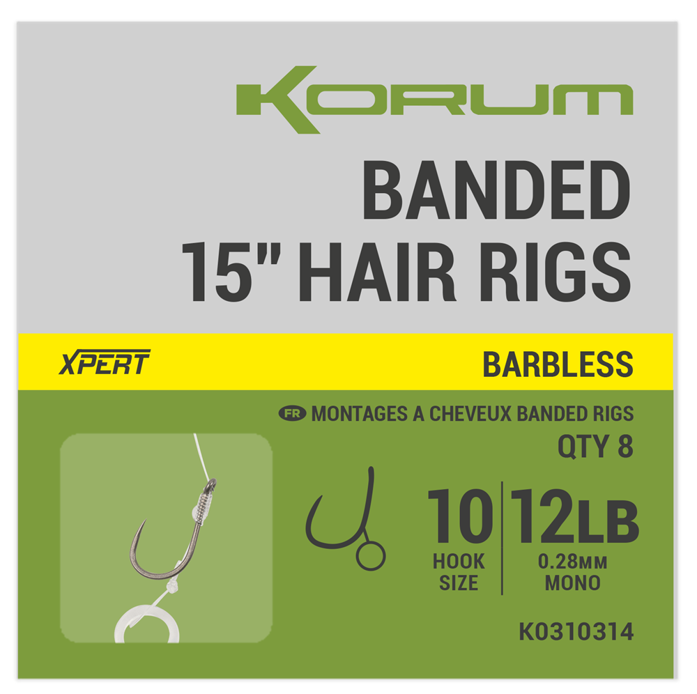 E-shop Korum náväzec banded hair rigs barbless 8 ks dĺžka 15" - veľkosť háčika 14
