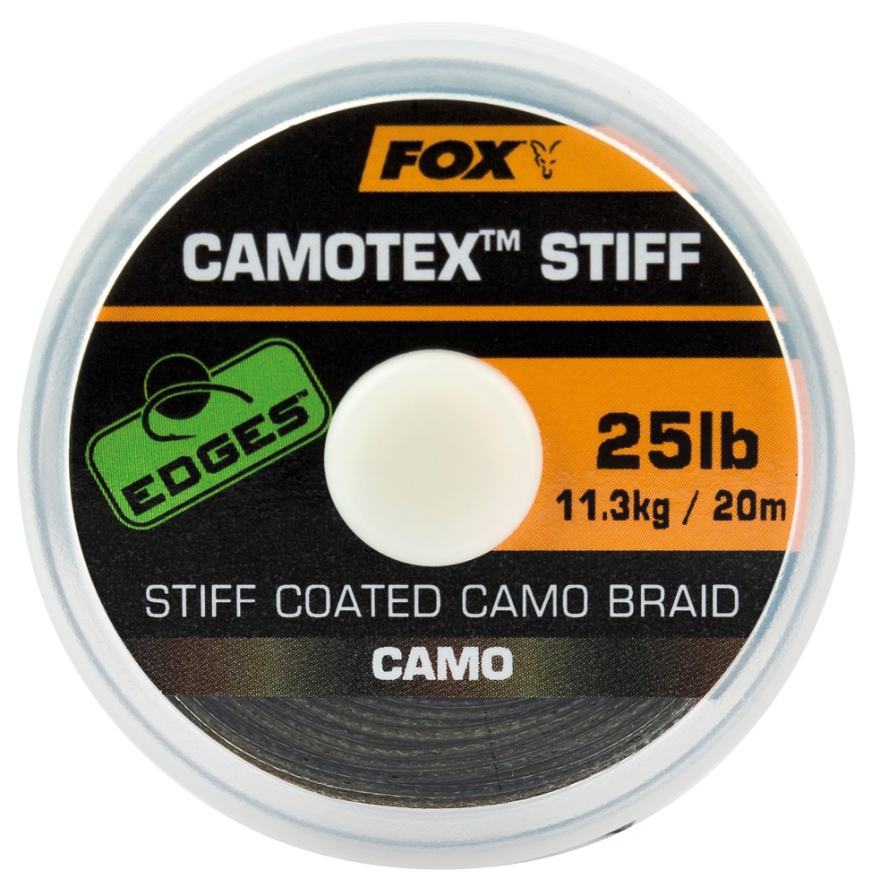 Fox náväzcová šnúrka edges camotex stiff 20 m-priemer 25 lb / nosnosť 11,3 kg