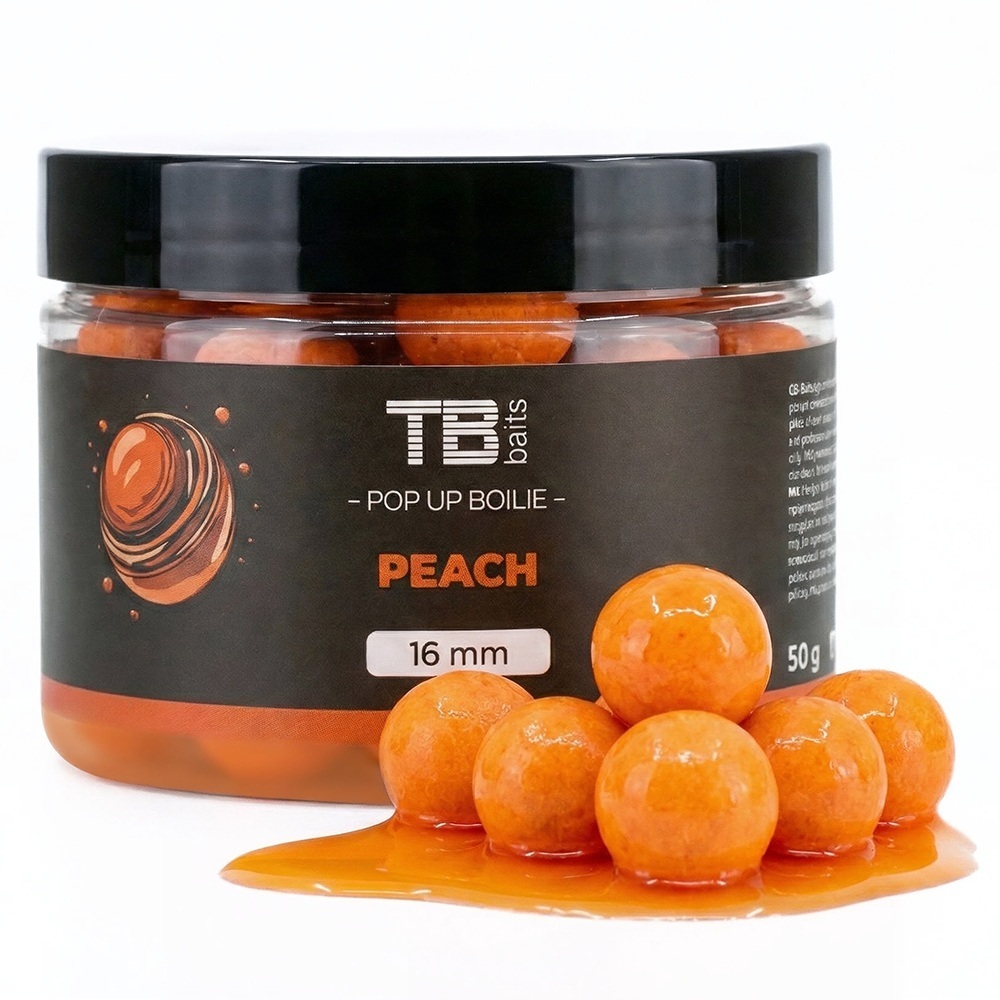 Tb baits plávajúce boilie pop-up peach + nhdc 50 g - 16 mm