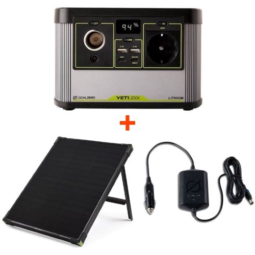Goal Zero Set Prenosná Dobíjacia Stanica Yeti 200X + Solárny Panel Boulder 50 + Nabíjací Kábel Do Autá 12V Pro Yeti