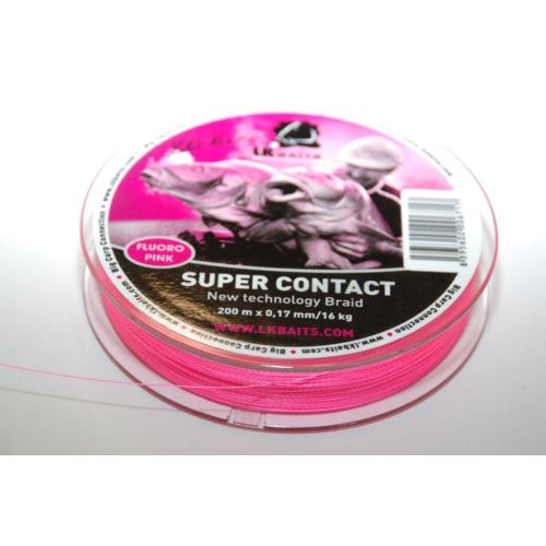 LK Baits Splietaná Šnúra SUPER CONTACT Braid 200m ružová - Priemer 0,17 mm / Nosnosť 16 kg