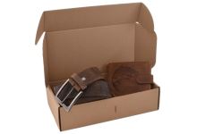 Mercucio Rybársky Darčekový Set Kapor - Pánska Peňaženka a Kožený Opasok Tmavý Hladký