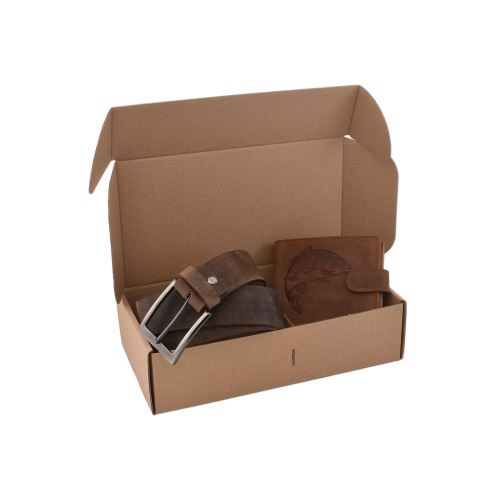 Mercucio Rybársky Darčekový Set Kapor - Pánska Peňaženka a Kožený Opasok Tmavý Šitý