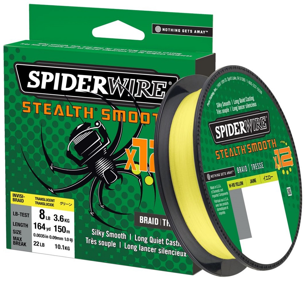 Spiderwire splietaná šnúra stealth smooth 12 hi-vis žltá 150 m - 0,19 mm 18 kg