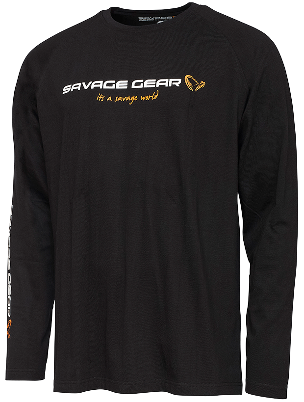 Savage gear tričko signature logo long sleeve t shirt black caviar - xxxl