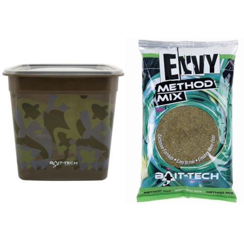 Bait-Tech krmítková zmes camo bucket envy hemp & halibut method mix 3 kg