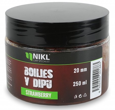 Nikl boilies v dipe strawberry 250 g - 20 mm